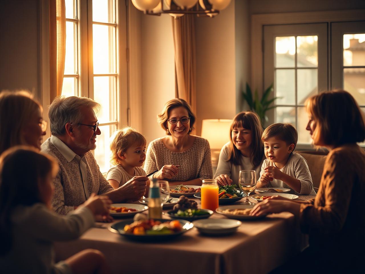 Multigenerational family enjoying a meal together