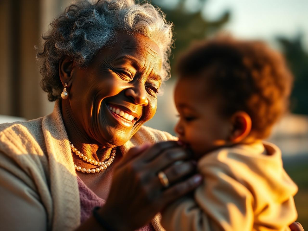 A grandmother sharing a quiet, joyful moment with her grandchild